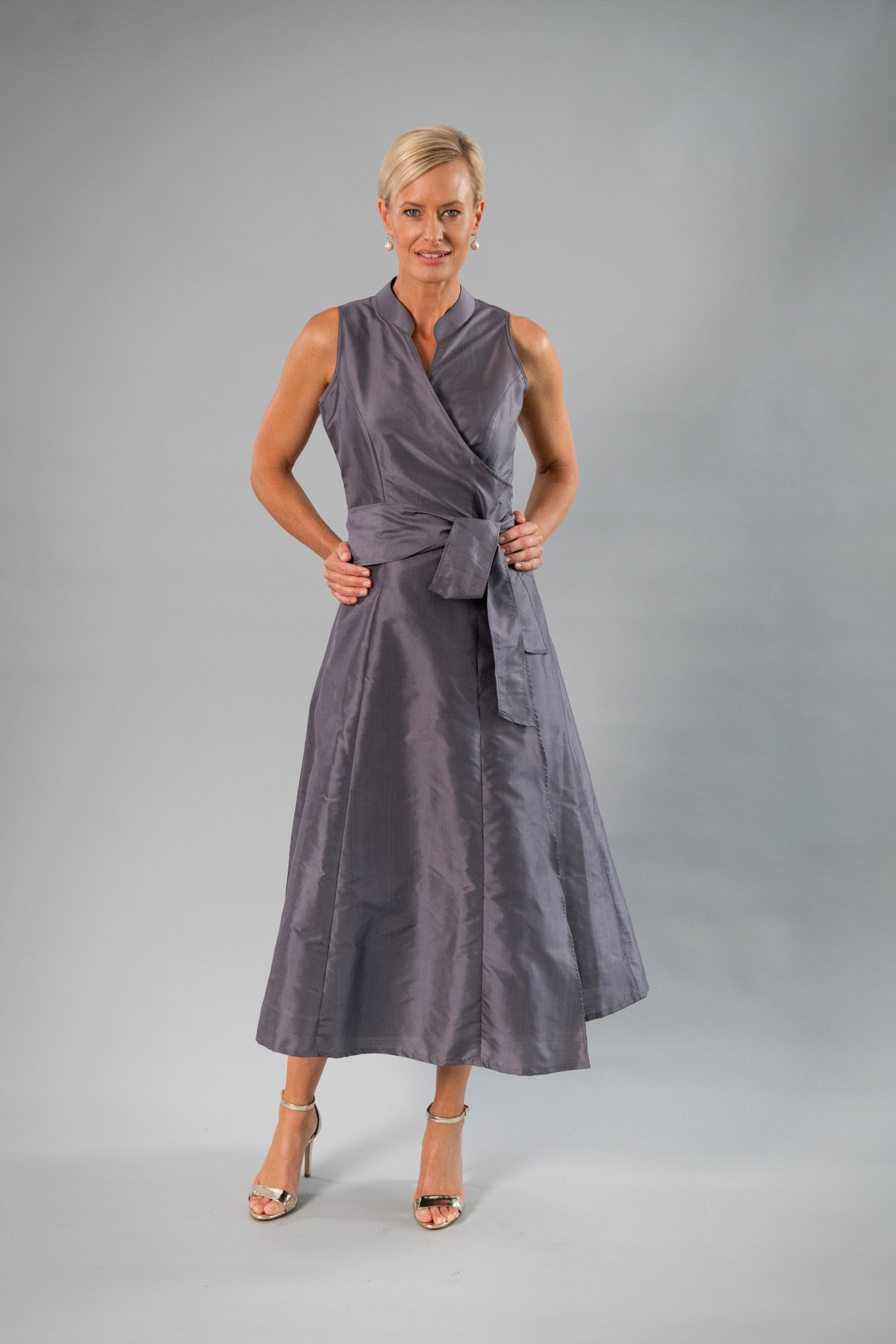 living silk dresses Pure Silk Tea Length Dress for the Mother of the Bride and Mother of the Groom S / Midnight Blue