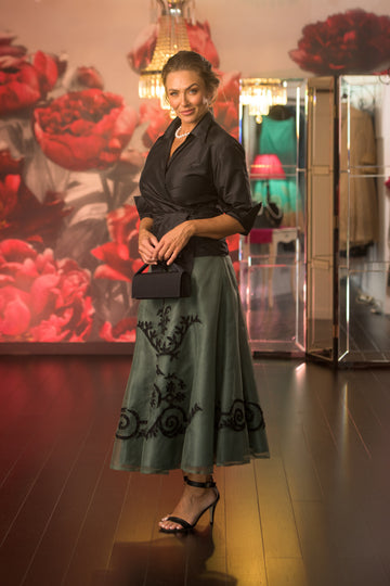 Pure Silk Lace Applique Skirt