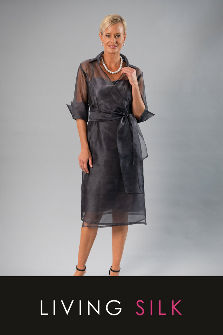 Pure Silk Organza Cocktail Wrap Dress