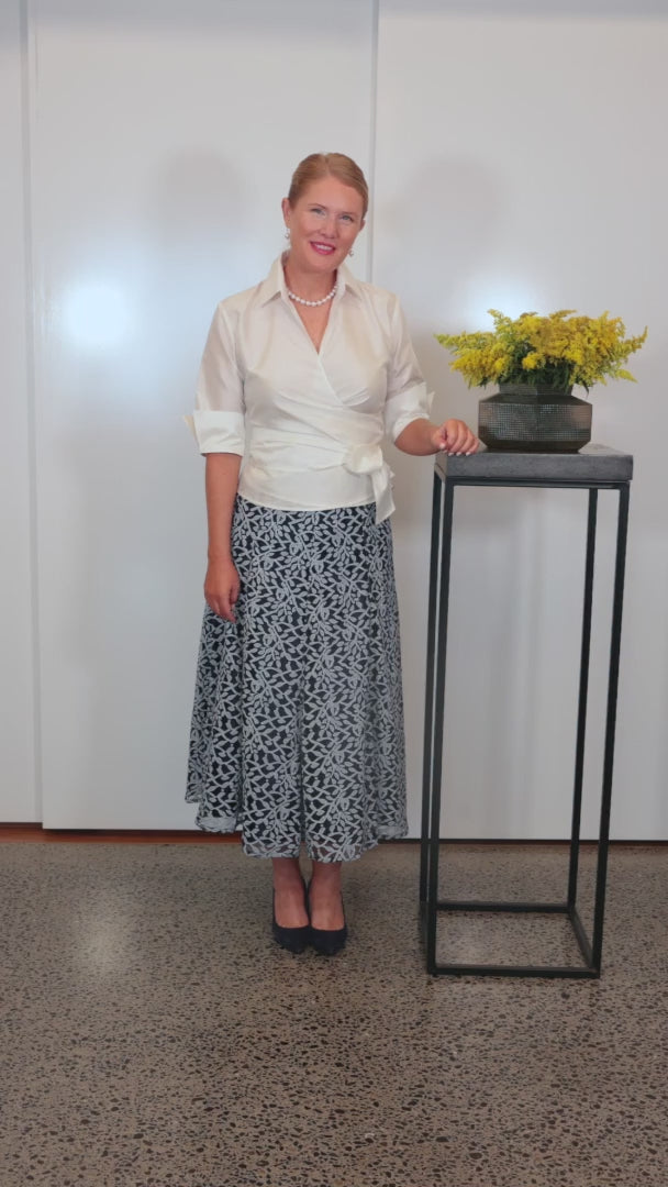 Grace Tea Length Lace Skirt - Midnight Blue and Ivory