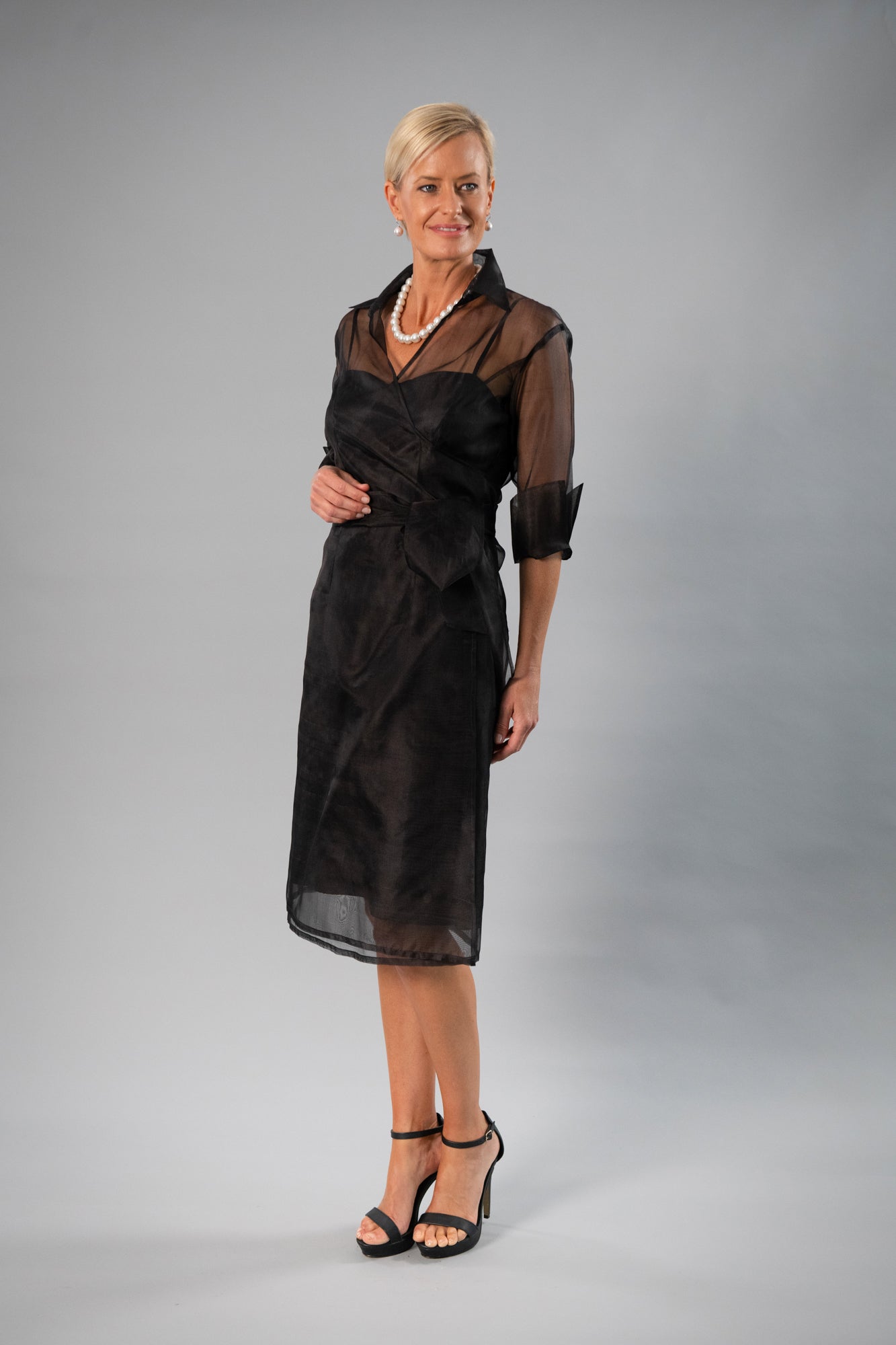 Living Silk - Cocktail Organza Wrap Dress - Black