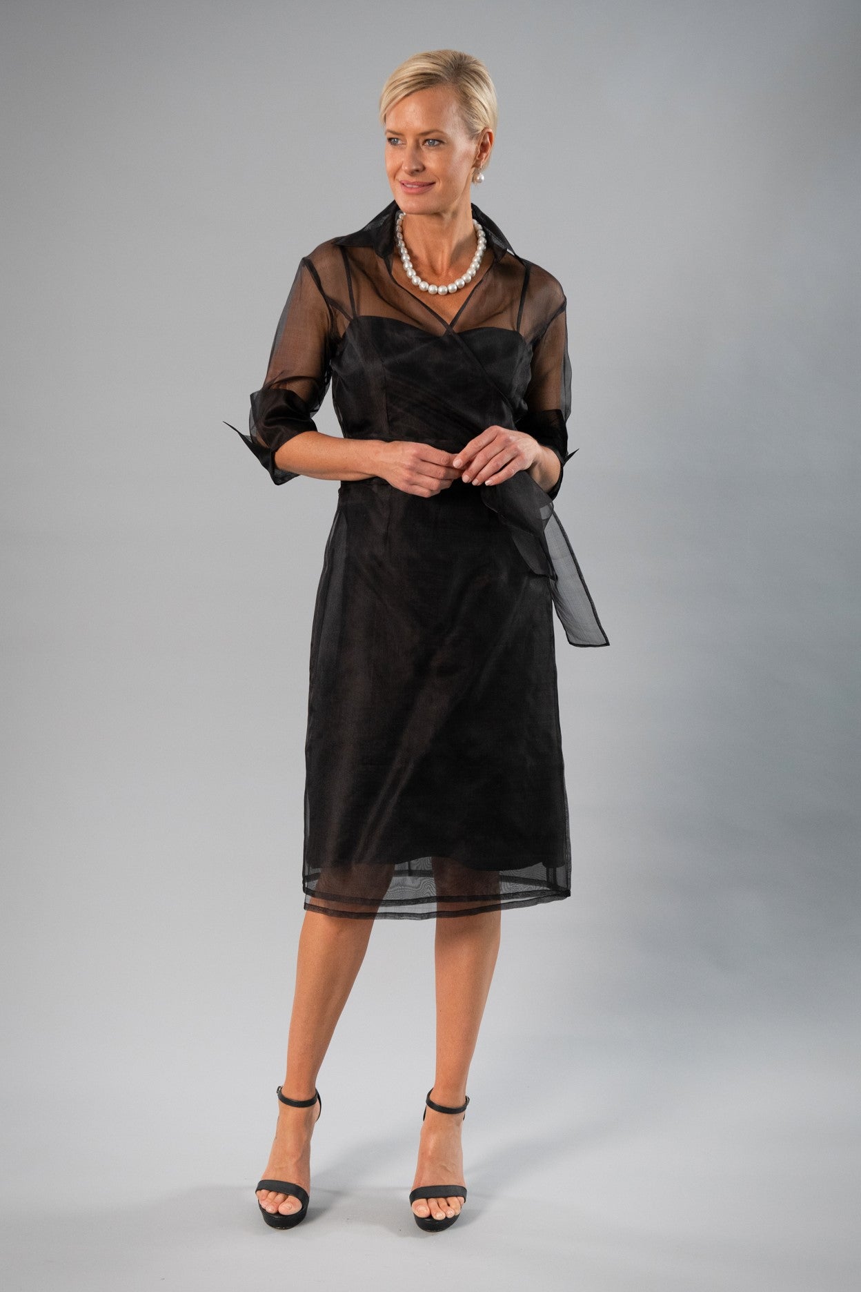 Living Silk - Cocktail Organza Wrap Dress - Black
