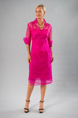 Cocktail Organza Wrap Dress - Fuchsia Pink