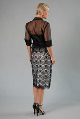 Lace Pencil Skirt  - Black + Ivory