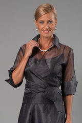 Gunmetal Pure Silk Organza Classic Wrap Shirt and Long Pansy Skirt for the Mother of the Bride / Groom from Living Silk