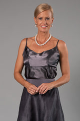 Gunmetal Pure Silk Organza Classic Wrap Shirt and Long Pansy Skirt for the Mother of the Bride / Groom from Living Silk