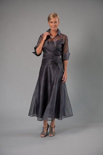 Gunmetal Pure Silk Classic Wrap Shirt and Long Pansy Skirt for the Mother of the Bride / Groom from Living Silk