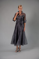 Gunmetal Pure Silk Classic Wrap Shirt and Long Pansy Skirt for the Mother of the Bride / Groom from Living Silk