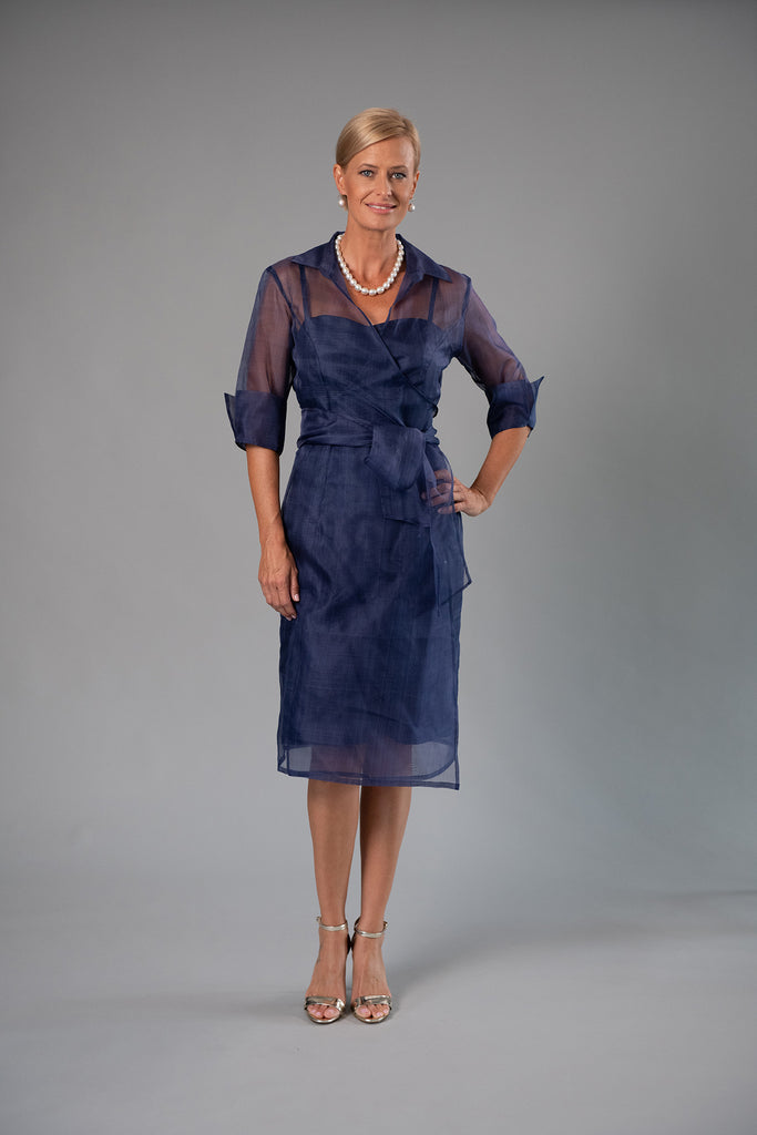 Living Silk - Cocktail Organza Wrap Dress - Midnight Blue