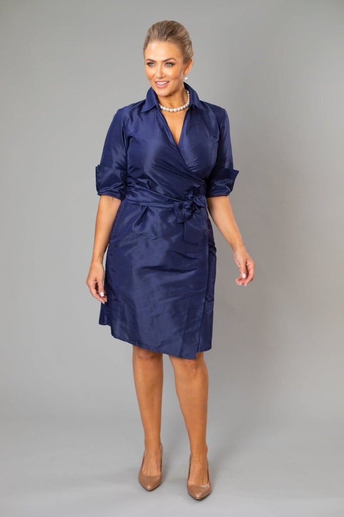 Pure Silk Cocktail Wrap Dress with Sleeves from Living Silk M / Teal