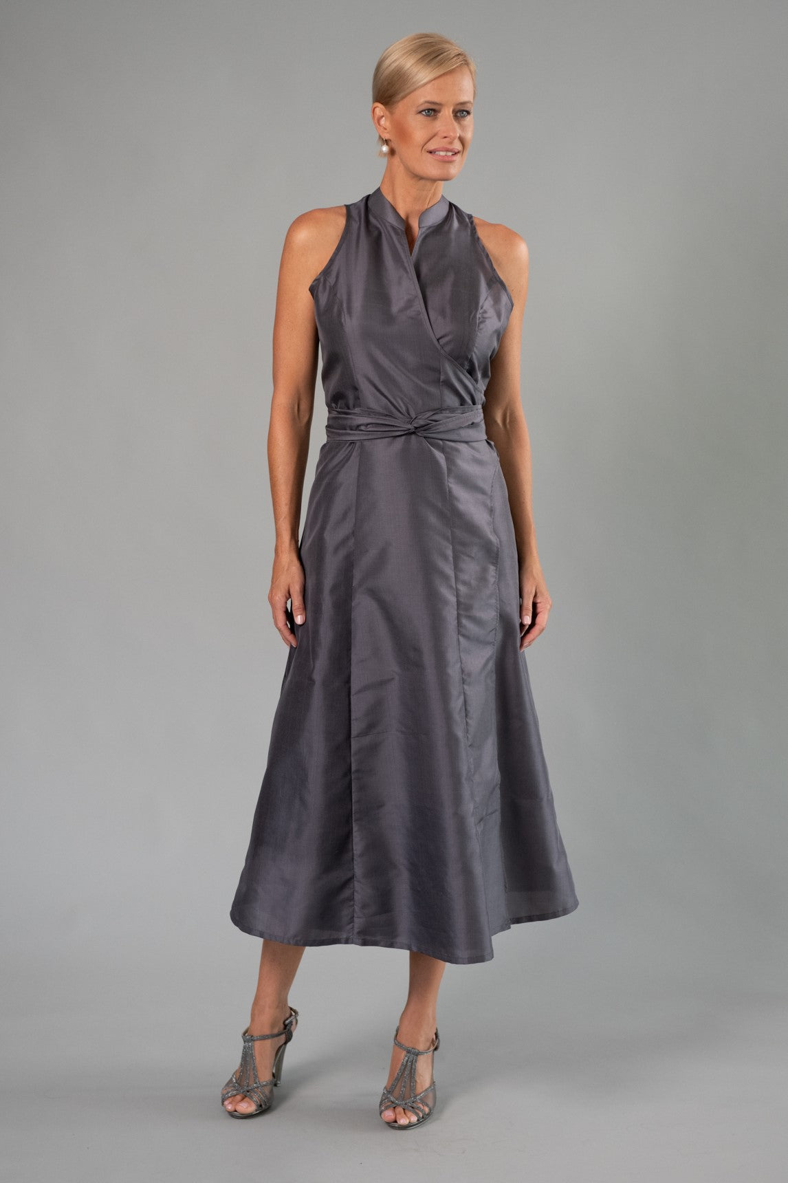 Living Silk Classic Wrap Dress Gunmetal Living Silk Dresses